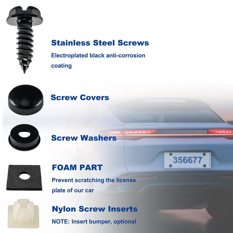 Hoewina License Plate Screw Kit, 8 Sets Stainless Anti Theft License Plate Screws, Anti-Rattle & Rust-Proof Bolts for Securing License Plates Frames or Covers on Cars, Trucks, SUVs (Black) - Image 4